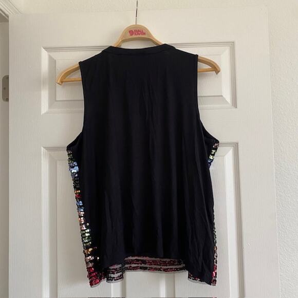 Apt. 9 Sequin Tank Top Multi-Color Sequins on Mesh over Black Tank Women's 2XL - Picture 2 of 14